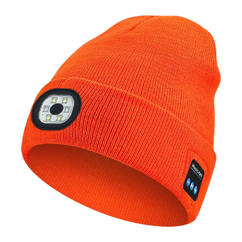 Bluetooth Beanie Hat with Light, Unisex USB Rechargeable 4 LED Headlamp Cap with