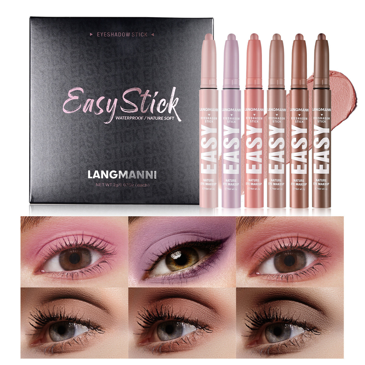 Eyeshadow Pencil 6pcs/Set - Matte & Shimmer, Quick Blend Waterproof Long Lasting