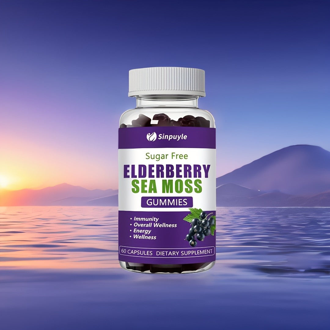 Sinpuyle Sugar Free Elderberry Sea Moss Gummies Energy Boost Supplement-1 Bottle