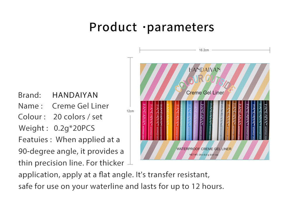 20-Color Waterproof Eyeliner Gift Set Quick-Dry Matte Colorful Makeup for Women