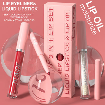 3-in-1 Lip Liner + Lips Gloss + Lip Oil 💄 Matte & Shimmer 🌸 Long Lasting