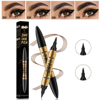 2in1 4 Forked Brow Pen & Eyebrow Liner - Waterproof, Sweatproof Makeup for Women