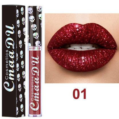 Laser Skull Lip Gloss - Metallic Shimmer, Glitter Lipstick, Party Makeup Purple