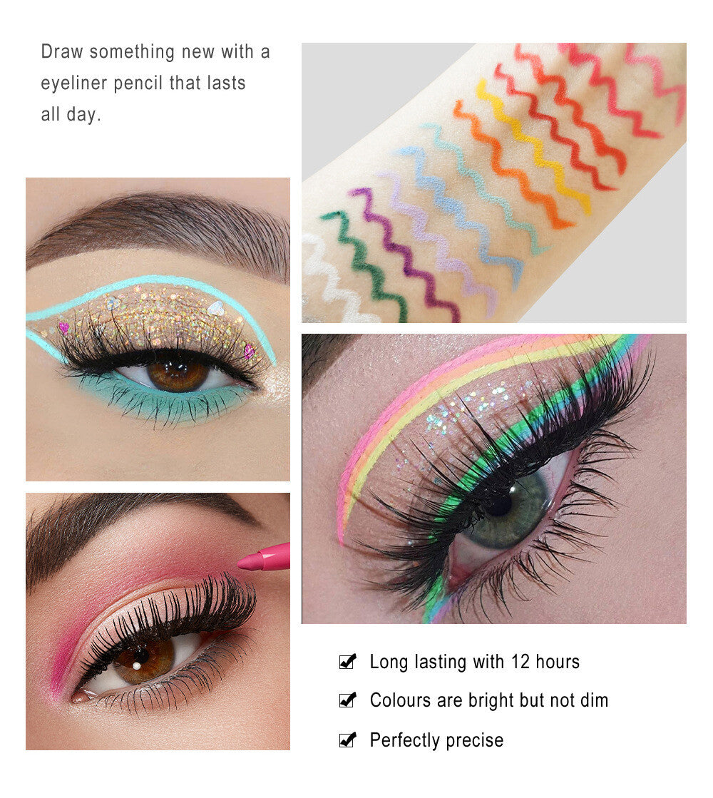 20-Color Eyeliner & Brow Pencil - Quick-Dry, Waterproof, Twist-Up Waterproof