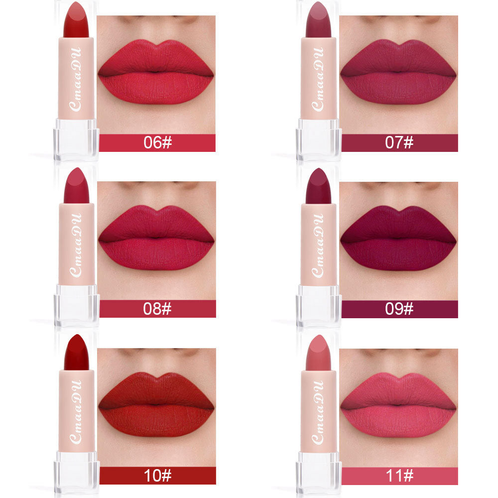 15-Color Matte Lipstick - Waterproof, Long-Lasting, Non-Stick Vegan