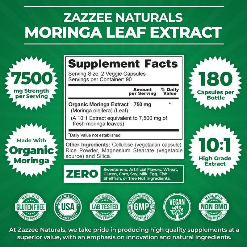 Organic Moringa Capsules Pure Plant Nutrients and Antioxidant Support