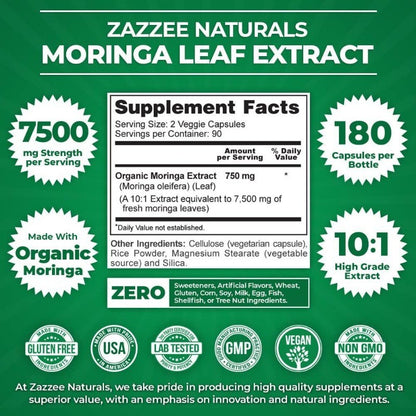 Organic Moringa Capsules Pure Plant Nutrients and Antioxidant Support