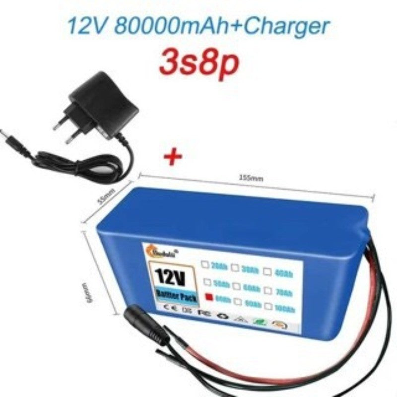 12V 80000mAh Li-ion Battery Pack 3S8P Rechargeable for Power Inverter Mining