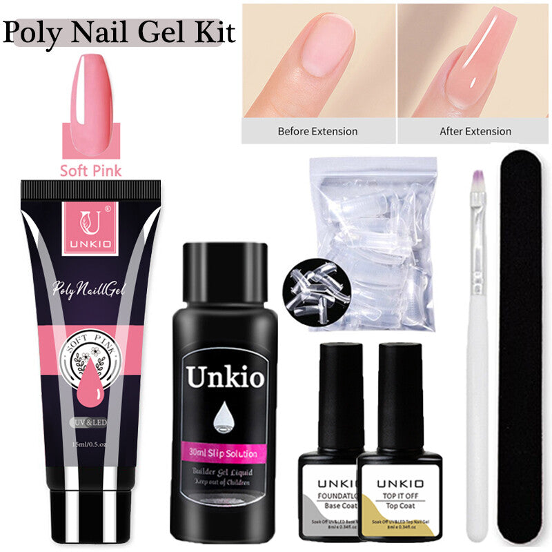 15ml Poly Nail Gel Set 11in1 Soak Off Nail Extension Builder False Nails Nude