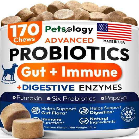 Dog Probiotics Chews with Digestive Enzymes for Gut Health & Diarrhea Relief