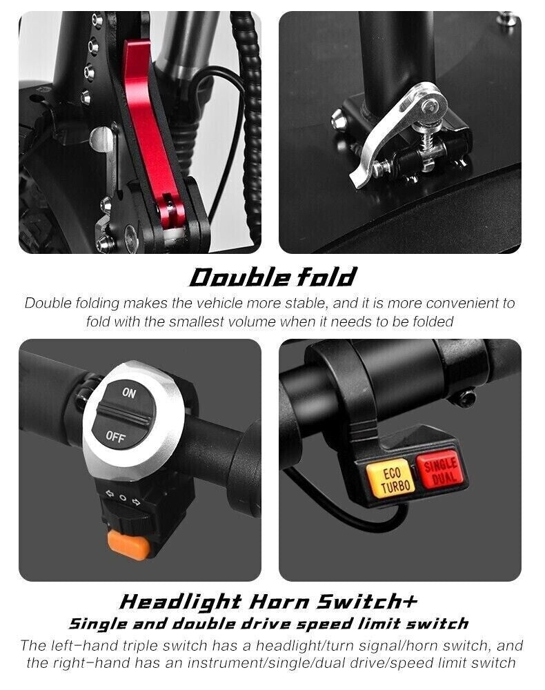 Folding Off-Road 11" Electric Scooters For Adults with Seat Dual Motor 80KM/H