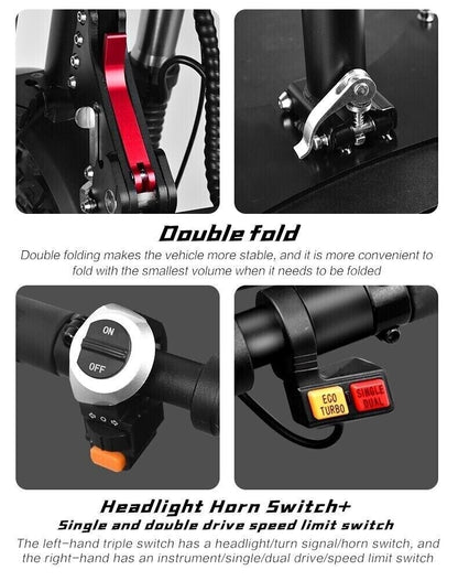 Folding Off-Road 11" Electric Scooters For Adults with Seat Dual Motor 80KM/H