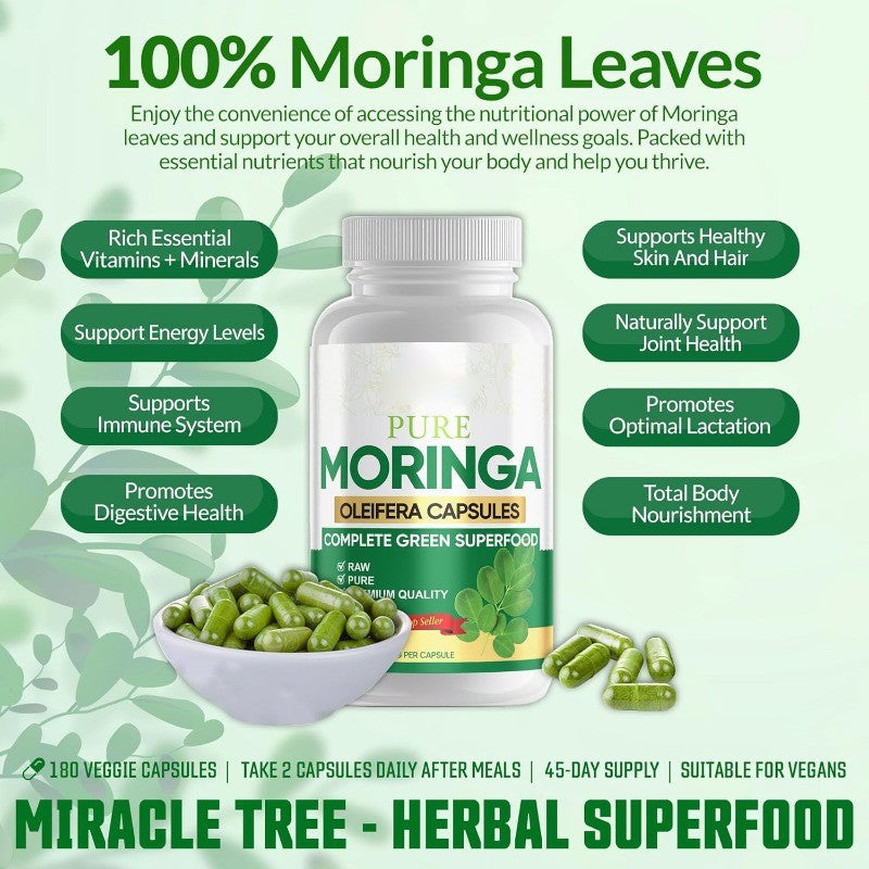Moringa Capsules Natural Plant Antioxidants and Nutrient Rich Formula