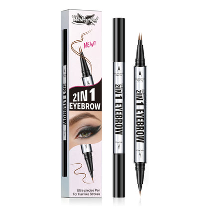 Dual-Ended Eyebrow Liner 2-Prong Tip + Blending Brush, Sweatproof Makeup