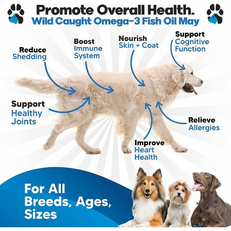 Omega 3 Fish Oil for Dogs to Reduce Shedding & Support Skin & Coat Health