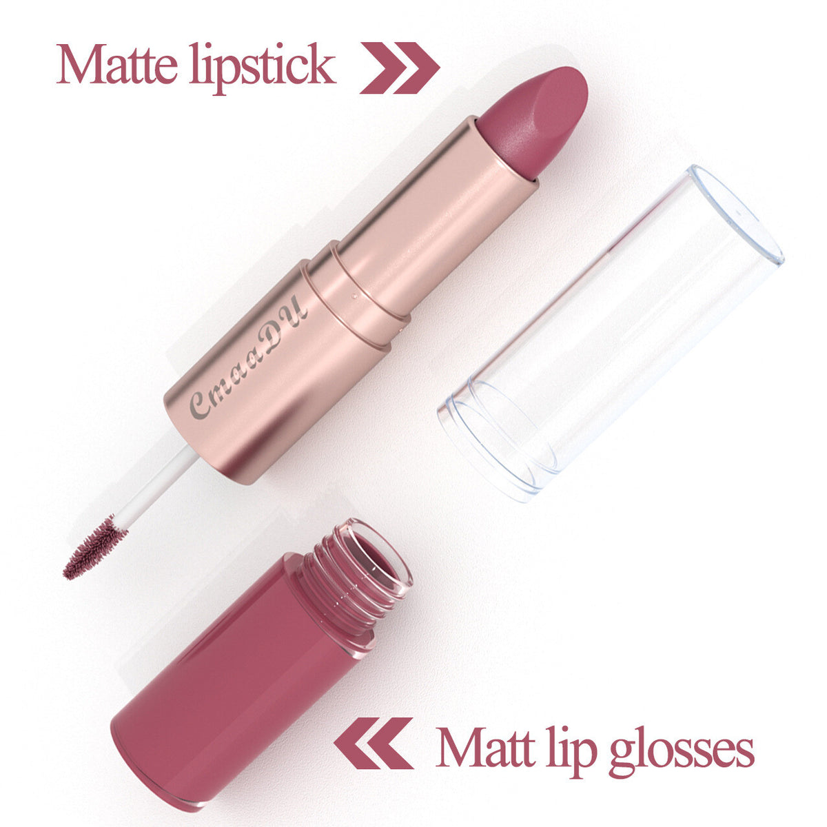 3PC 2-in-1 Double Ended Lipstick & Lip Gloss - Waterproof,Kiss Proof