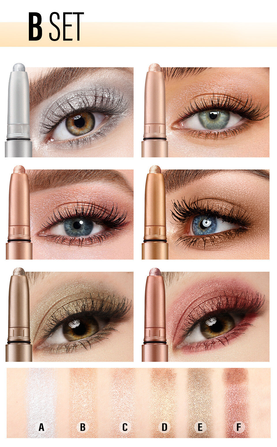 Eyeshadow Pencil 6pcs/Set - Matte & Shimmer, Quick Blend Waterproof Long Lasting