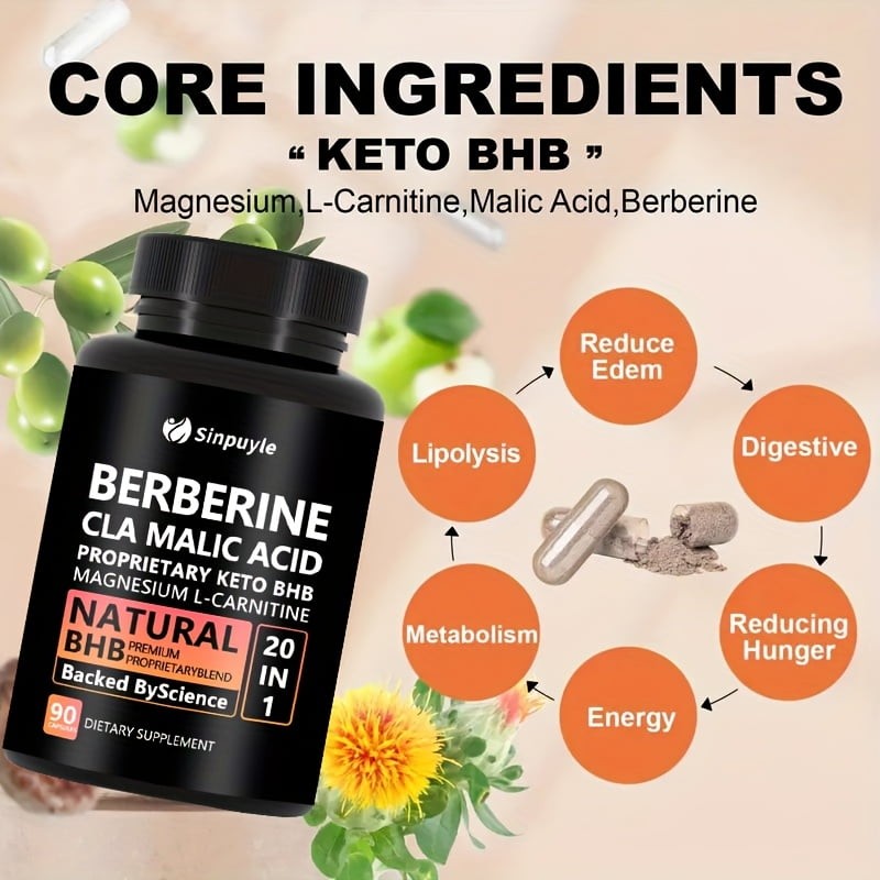 Sinpuyle Berberine 20 in 1 Keto BHB Supplement-1 Bottle 90 Capsules
