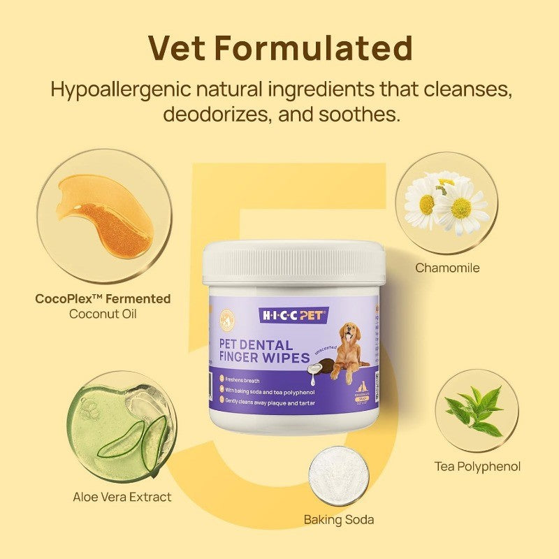 Pet Teeth Cleaning Finger Wipes for Dogs & Cats to Reduce Plaque & Tartar