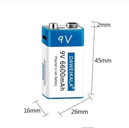 9V 6600mAh Li-ion Battery USB Rechargeable with TEYT-C Port Fast Charging