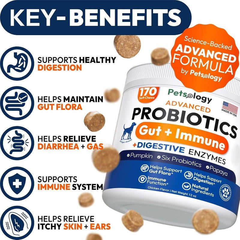 Dog Probiotics Chews with Digestive Enzymes for Gut Health & Diarrhea Relief