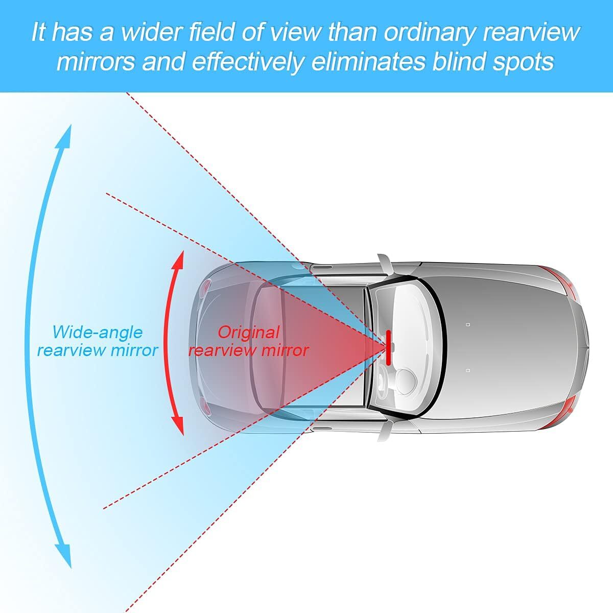 Car Rearview Mirrors, Shock Resistant Interior Clip-on Panoramic Rear View 12in