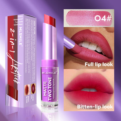 Lip Gloss Two-color Matte Lip Glaze Velvet Lipstick Waterproof Non-Stick Cup