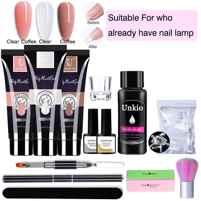15ml Poly Nail Gel Kit 12in1 Nail Art Set Led Lamp Gel Varnish Quick Extension