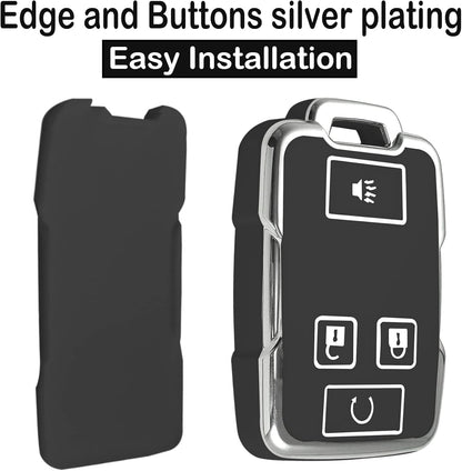 Chevy key fob cover, TPU, 4-btn, fits GMC/Chevy models, red, w/keychain.