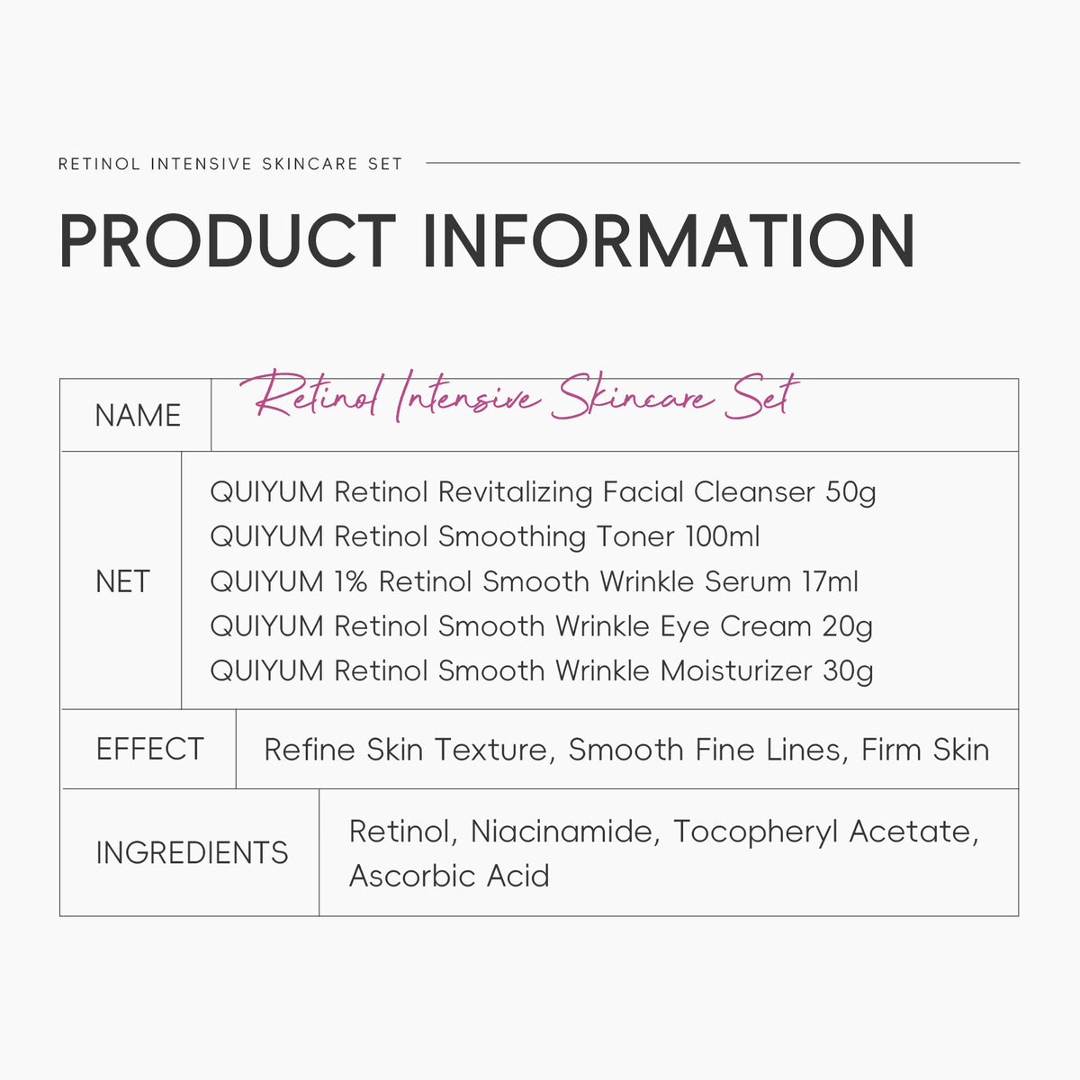 Skin Care Sets 5pcs Gift Box Retinol Cleanser Toner Serum Moisturizer EyeCream