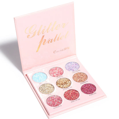 9-Color Shimmer Eye Shadow Palette - Metallic & Glitter, High Pigment