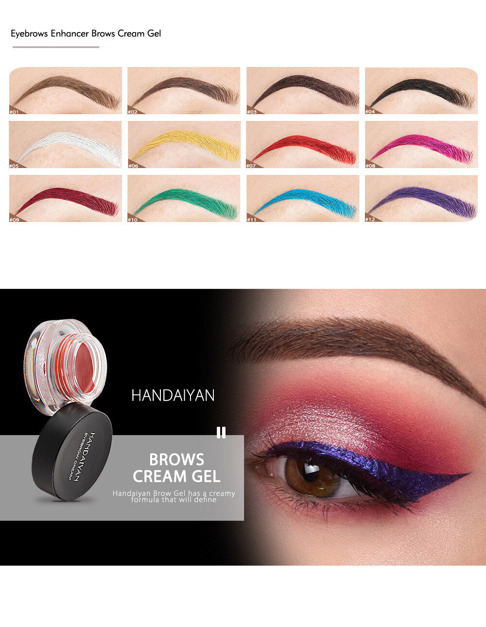 12-Color Eyebrow Liner & Mascara with Brush- Waterproof For Sparse Brows