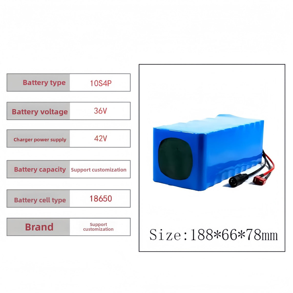 36V 10Ah Li-ion Battery Pack 10S4P 500W w/BMS, for Electric Scooter Bike Trike