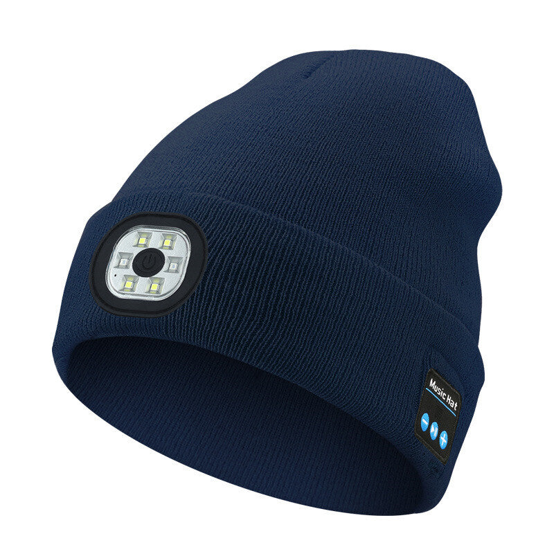 Bluetooth Beanie Hat with Light, Unisex USB Rechargeable 4 LED Headlamp Cap with