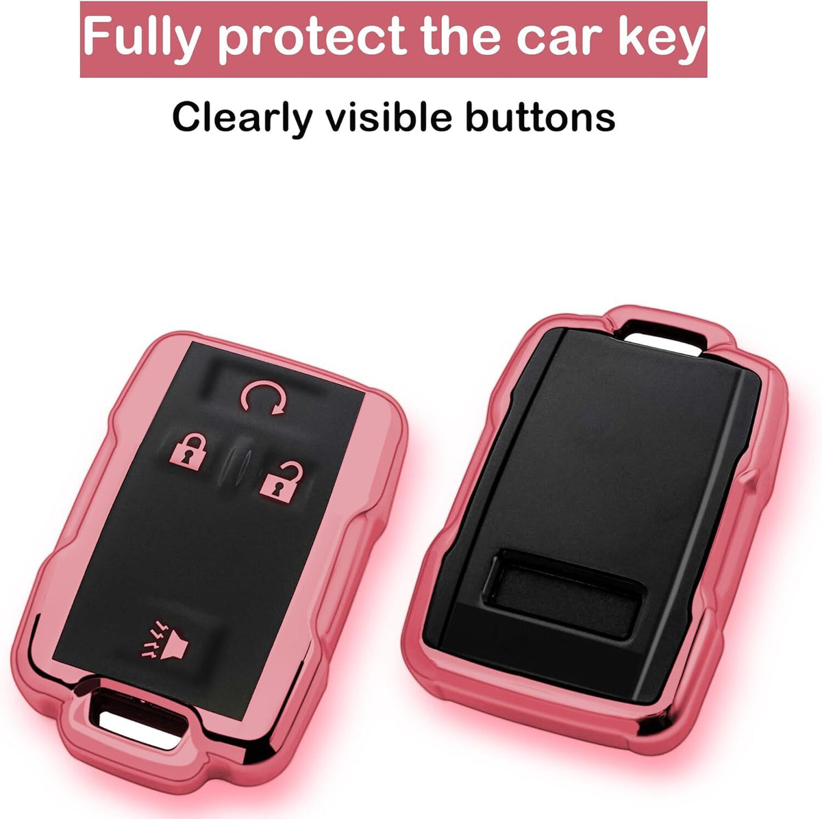Chevy key fob cover, TPU, 4-btn, fits GMC/Chevy models, red, w/keychain.