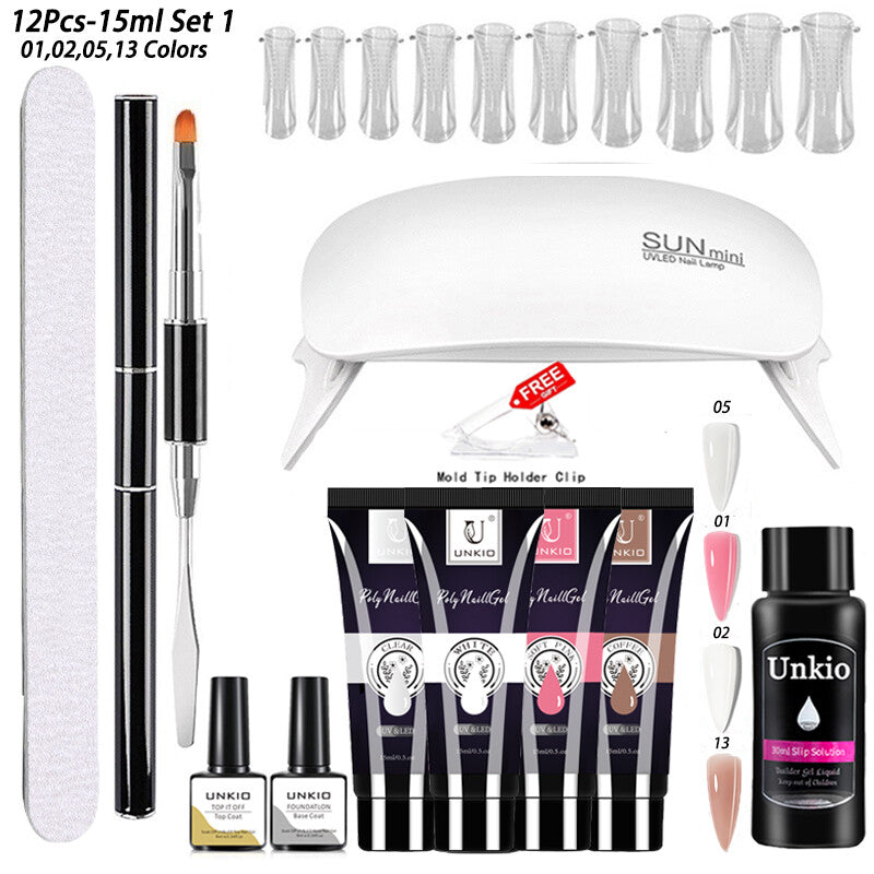 Poly Nail Gel Set 6W LED Lamp Full Manicure Quick Extension Nails Building Tool