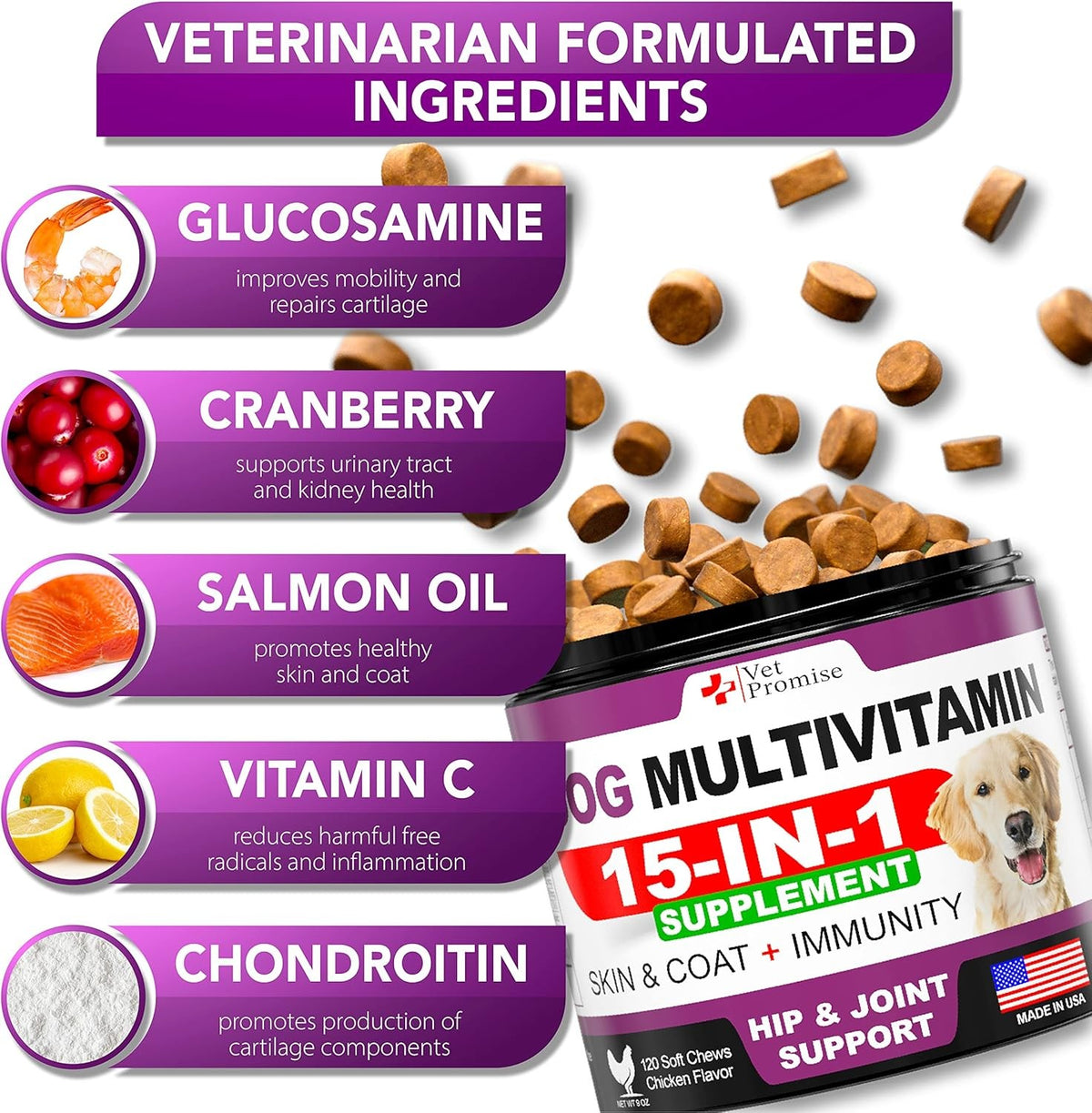 Dog Multivitamin Chews with Glucosamine for Joint, Immunity & Skin Health