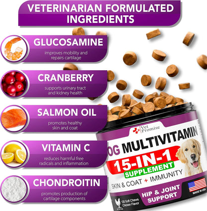 Dog Multivitamin Chews with Glucosamine for Joint, Immunity & Skin Health