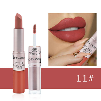 2-in-1 Lipstick & Lip Gloss Matte & Glossy Double Ended Waterproof Long Lasting