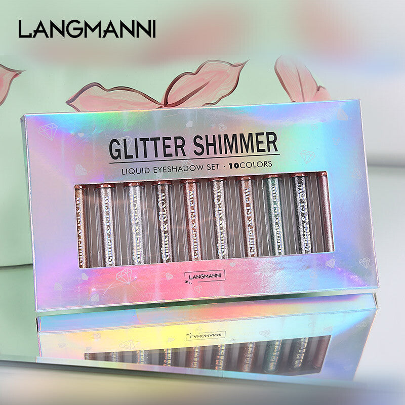 10-Color Gift Set Holographic Liquid Eyeshadow - Pearlized, Longwear Eye Shadow