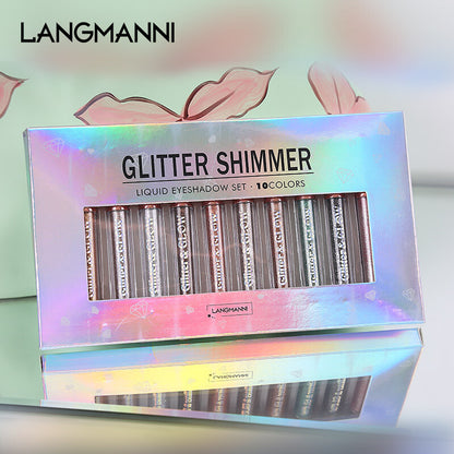 10-Color Gift Set Holographic Liquid Eyeshadow - Pearlized, Longwear Eye Shadow