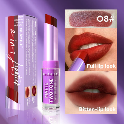 Two-Tone Lipstick Non Stick Cup Velvet Matte Lip Gloss Mineral Womens Lip Makeup