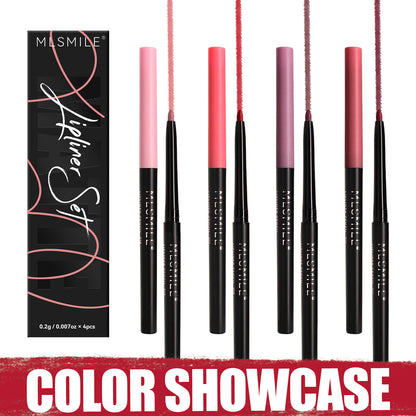 4Color Lip Liner Pencil Set - Waterproof, Creamy Matte Finish Lipstick for Women