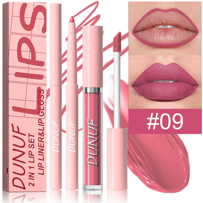 2-in-1 Lip Liner & Lipstick – Velvet Matte, Waterproof, Long Lasting Lip Gloss