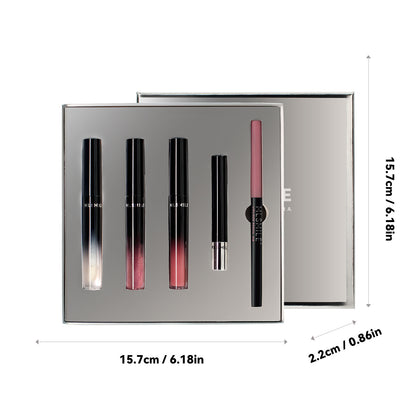 Sliver Gift Box 5PCS/set Matte Waterproof Long Lasting Lip Gloss Makeup