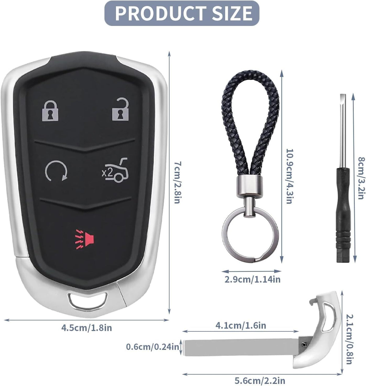 5 Button Car Key Fob Shell Pad Cover for Cadillac Keyless Entry Remote Pad Cover