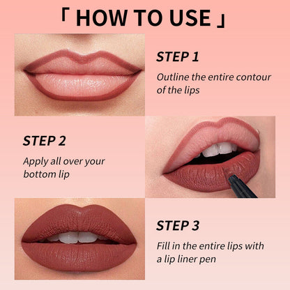 Matte Lip Liner & Lipstick 2-in-1 💋 Waterproof & Smudge Proof 🌸 Velvet Finish