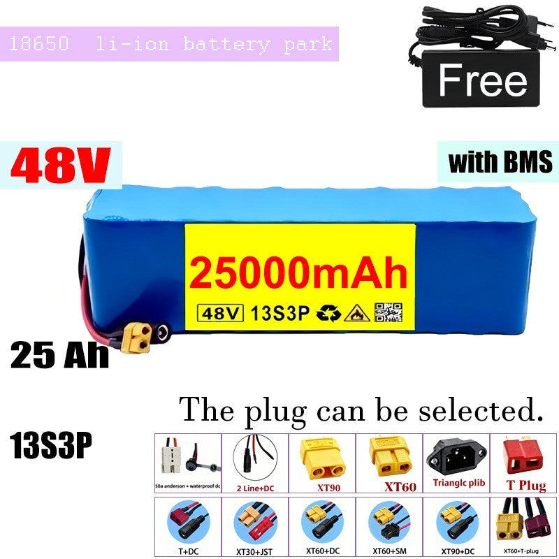 48V 25Ah 13S3P Li-ion Battery High Capacity with BMS for E-Bike E-Scooter