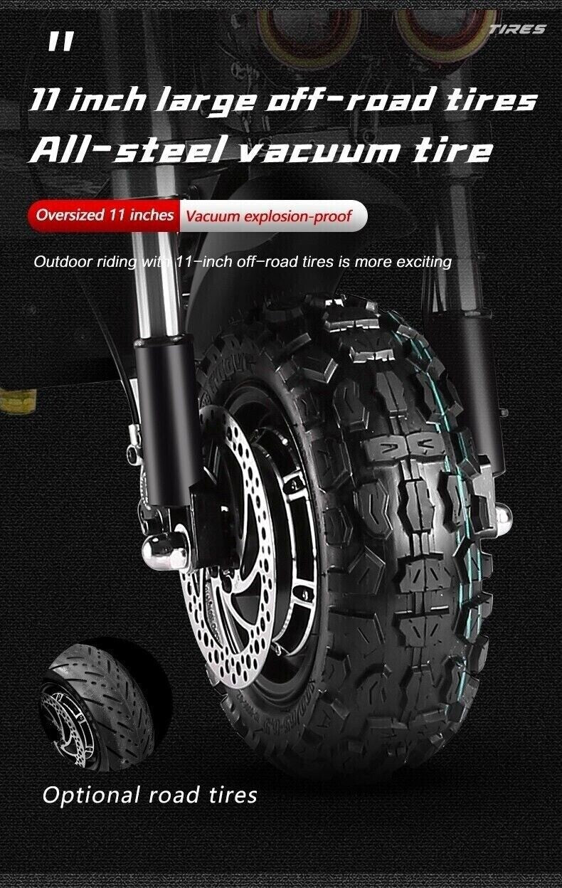 Folding Off-Road 11" Electric Scooters For Adults with Seat Dual Motor 80KM/H