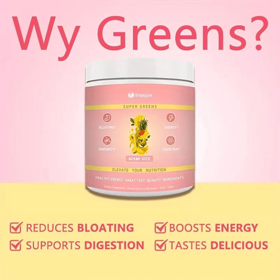 Sinpuyle Super Greens Powder Tasting Daily Supplement-Miami Vice Flavor-9oz-255g